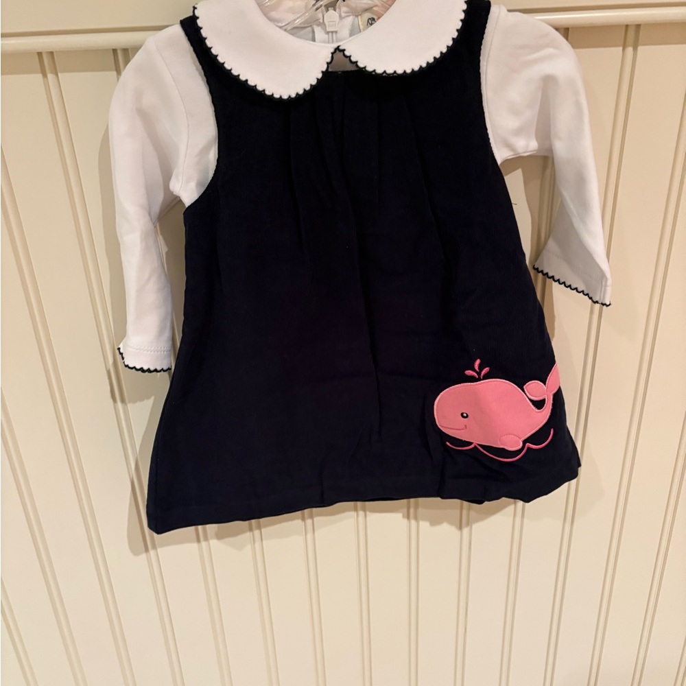 2-piece Navy and White Kids Dress with Pink Whale